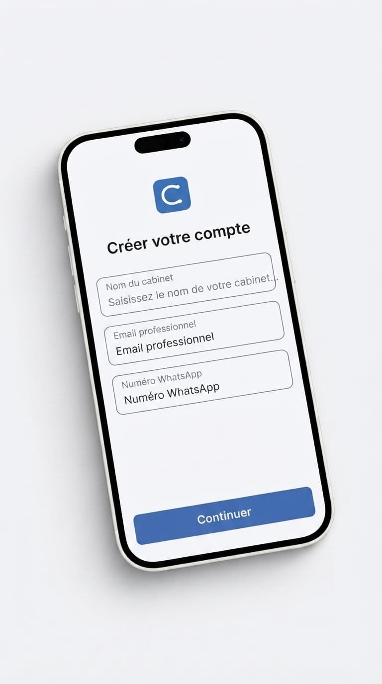 Écran mobile Ecotocare : formulaire de création de compte cabinet